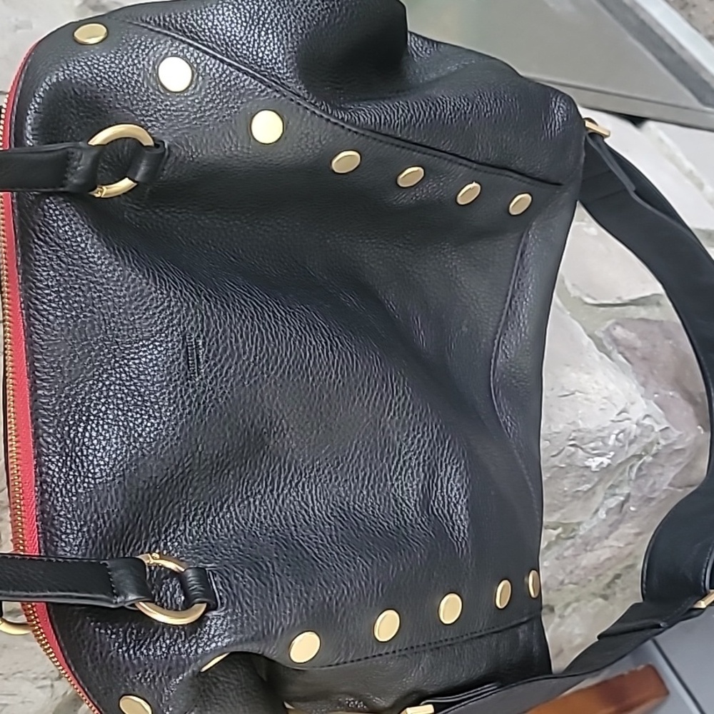 Hammitt Daniel Large  Black Shoulder Bag with Gold and Red Details